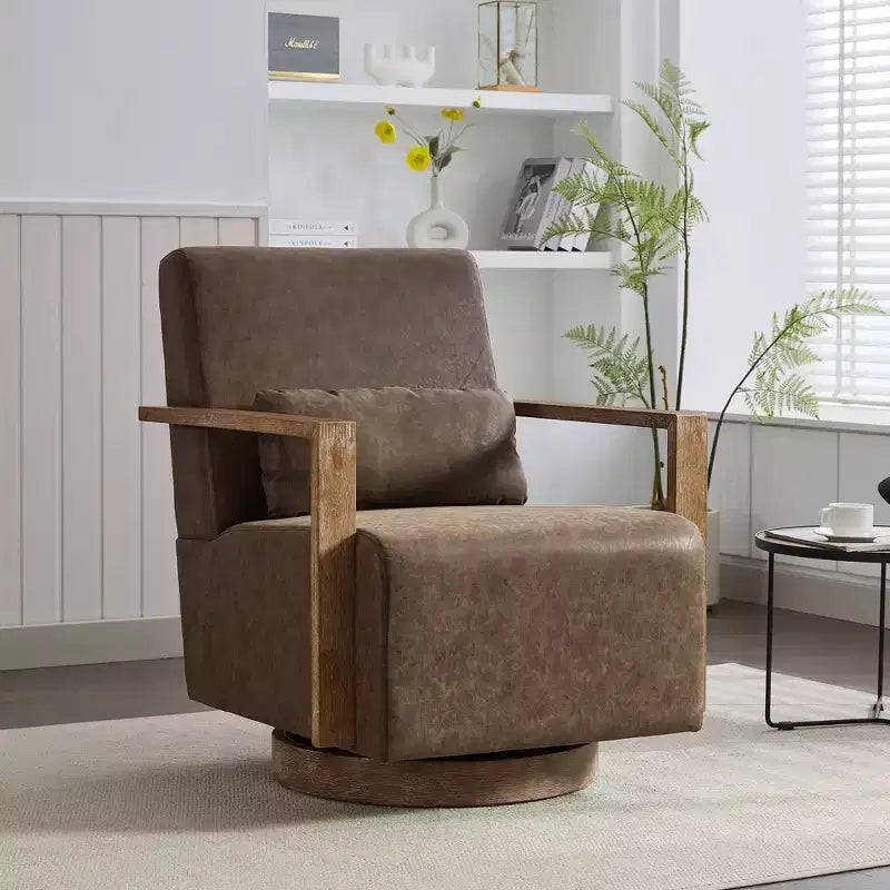 Okak Accent Chairs for Bedroom, 30.3W Swivel Modern Upholstered Accent Chair with Solid Wood Armrests and 360 Degree Comfy Lounge Reading Chair