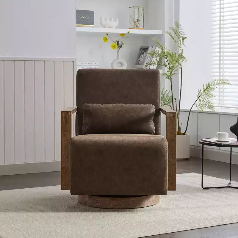 Fauteuils d'appoint Okak pour chambre à coucher, fauteuil d'appoint moderne rembourré pivotant de 77 cm de large avec accoudoirs en bois massif et fauteuil de lecture confortable à 360 degrés