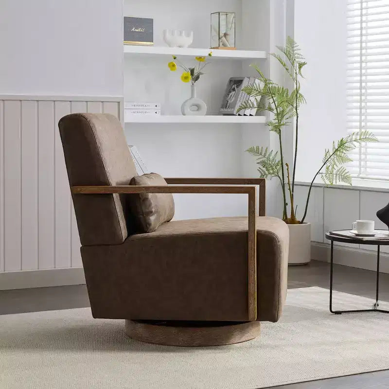 Fauteuils d'appoint Okak pour chambre à coucher, fauteuil d'appoint moderne rembourré pivotant de 77 cm de large avec accoudoirs en bois massif et fauteuil de lecture confortable à 360 degrés