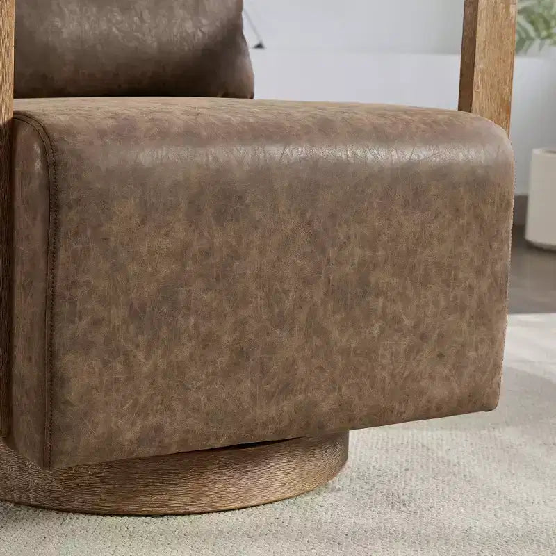 Fauteuils d'appoint Okak pour chambre à coucher, fauteuil d'appoint moderne rembourré pivotant de 77 cm de large avec accoudoirs en bois massif et fauteuil de lecture confortable à 360 degrés