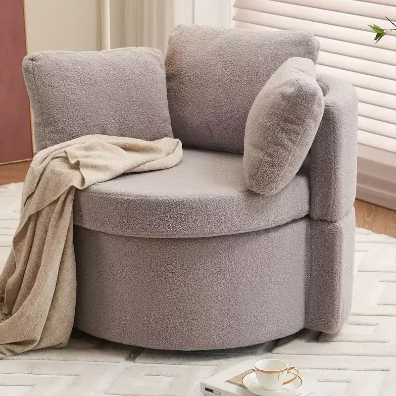 Okak Modern Accent Chairs for Bedroom, Teddy Fabric Swivel and Storage Chair With Back Cushion For Living Room
