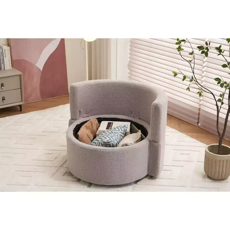 Okak Modern Accent Chairs for Bedroom, Teddy Fabric Swivel and Storage Chair With Back Cushion For Living Room