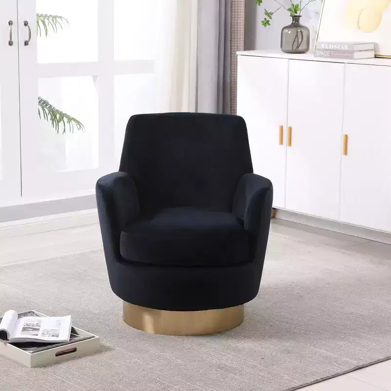 Okak Modern Swivel Barrel Accent Chair, Round Barrel Chairs with Gold Stainless Steel Base, for Living Room Bedroom
