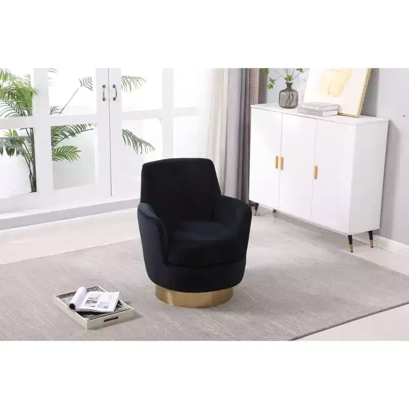 Okak Modern Swivel Barrel Accent Chair, Round Barrel Chairs with Gold Stainless Steel Base, for Living Room Bedroom