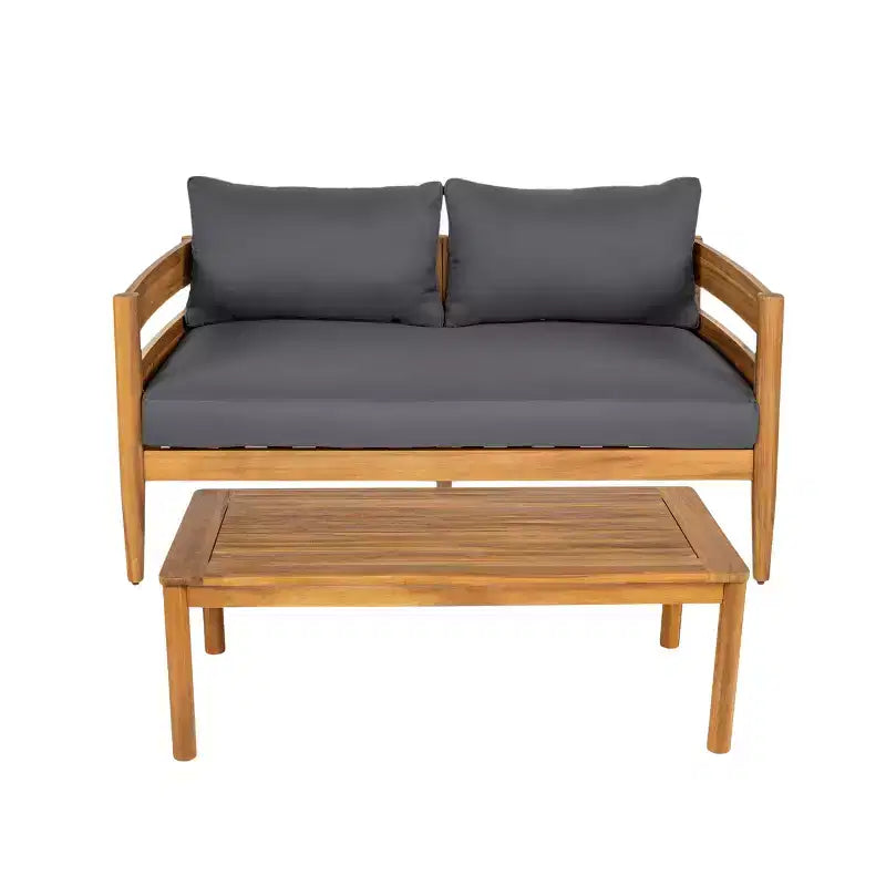 Christopher Knight Home Jacinda Loveseat et table basse d'extérieur rustiques rembourrés avec panneaux à lattes
