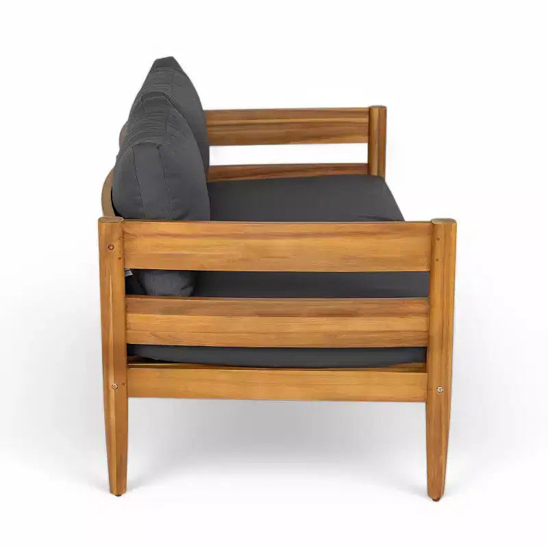 Christopher Knight Home Jacinda Loveseat et table basse d'extérieur rustiques rembourrés avec panneaux à lattes