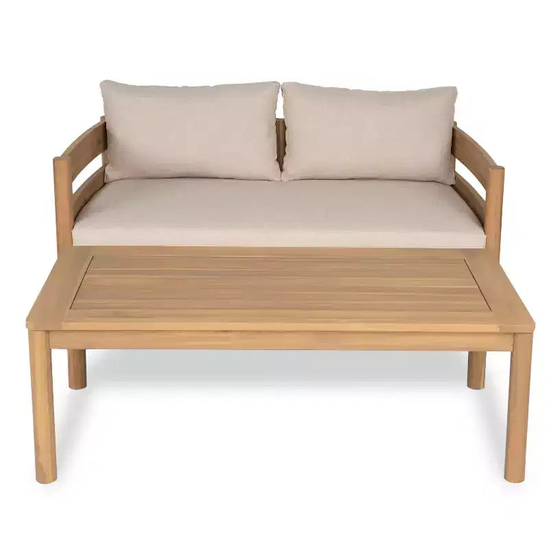 Christopher Knight Home Jacinda Loveseat et table basse d'extérieur rustiques rembourrés avec panneaux à lattes