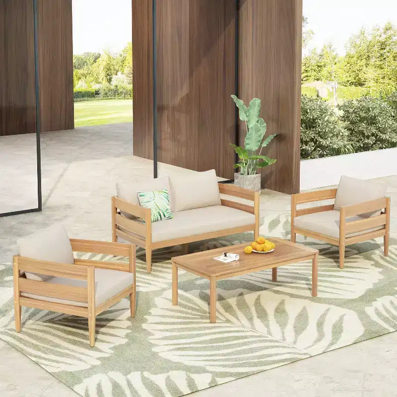 Christopher Knight Home Jacinda 4 Piece Ourdoor Rustic Upholstered Seating Set with Slat Design