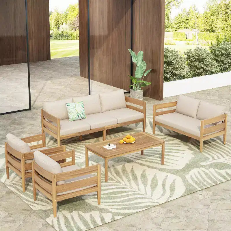 Christopher Knight Home Jacinda 5 Piece Ourdoor Rustic Upholstered Seating Set with Slat Design