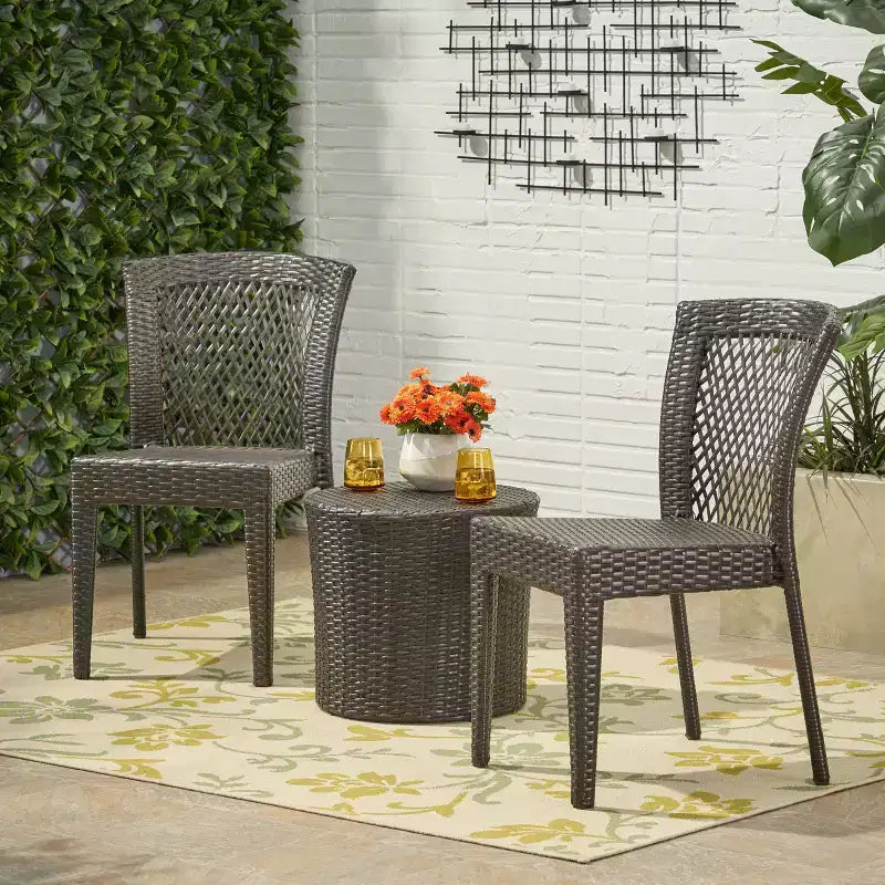 Christopher Knight Home Ashton Salon de jardin 3 pièces empilable en osier, Multibrown