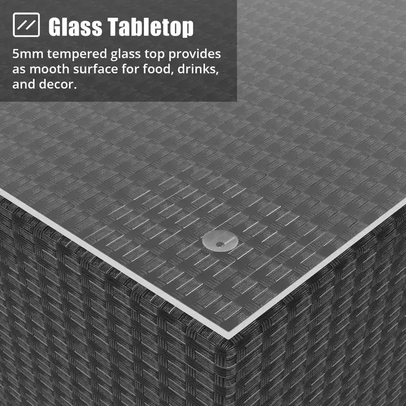 Acekool Ensemble de canapé sectionnel d'extérieur 5 pièces en rotin résistant aux intempéries, avec table en verre trempé et coussins