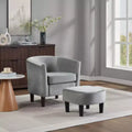 Bestier Gray Modern Velvet Accent Chair with Ottoman U-Shaped Back& 4 Thick Padded Seat