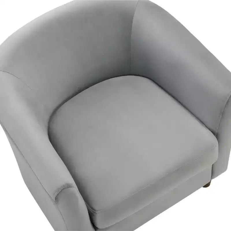 Fauteuil d'appoint moderne Bestier gris en velours avec ottoman, dossier en U et assise épaisse et rembourrée