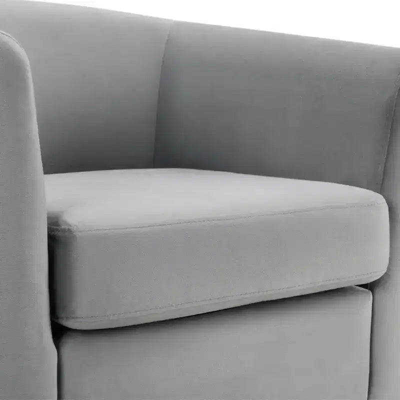 Fauteuil d'appoint moderne Bestier gris en velours avec ottoman, dossier en U et assise épaisse et rembourrée