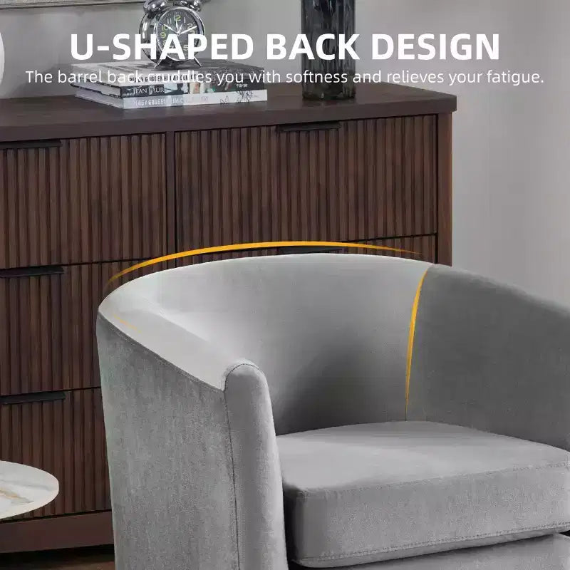 Fauteuil d'appoint moderne Bestier gris en velours avec ottoman, dossier en U et assise épaisse et rembourrée