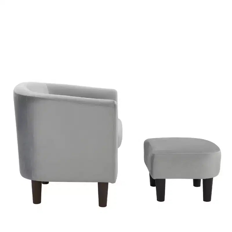 Fauteuil d'appoint moderne Bestier gris en velours avec ottoman, dossier en U et assise épaisse et rembourrée