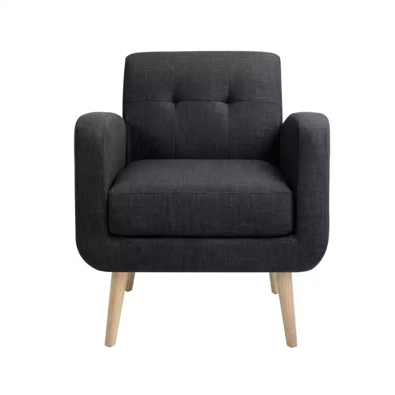 Bestier Black Mid-Century Modern Fabric Accent Armchair Single Sofa with Rubber Wood Legs Linen Upholstery for Living Room