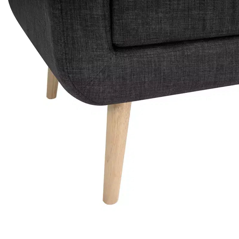Bestier Fauteuil d'appoint individuel moderne du milieu du siècle en tissu noir avec pieds en bois d'hévéa et revêtement en lin pour le salon