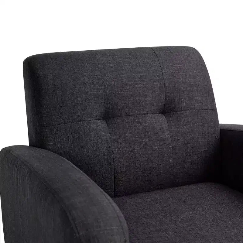 Bestier Fauteuil d'appoint individuel moderne du milieu du siècle en tissu noir avec pieds en bois d'hévéa et revêtement en lin pour le salon