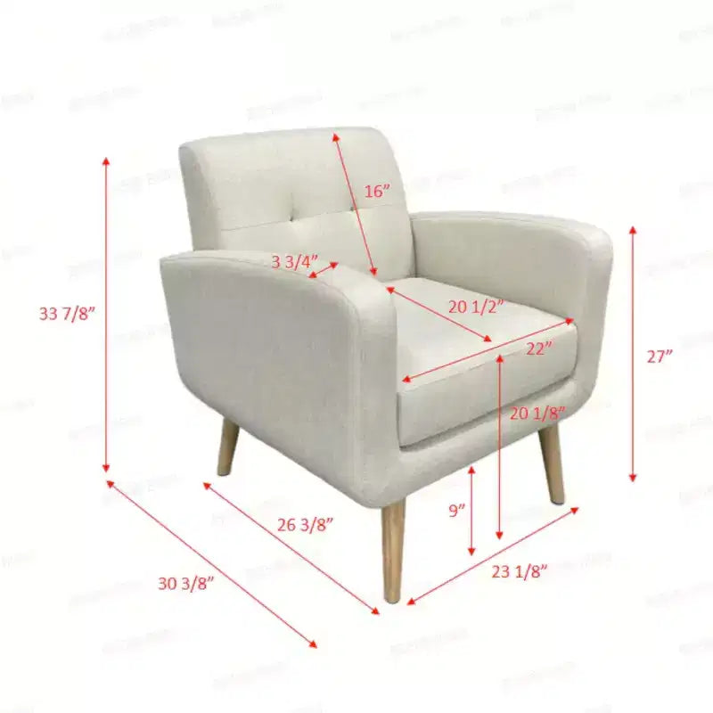 Bestier Fauteuil d'appoint individuel moderne du milieu du siècle en tissu noir avec pieds en bois d'hévéa et revêtement en lin pour le salon