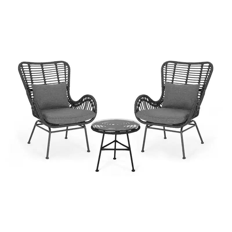 Christopher Knight Home Bechtel Ensemble 3 pièces de conversation en osier et verre trempé d'extérieur avec coussins