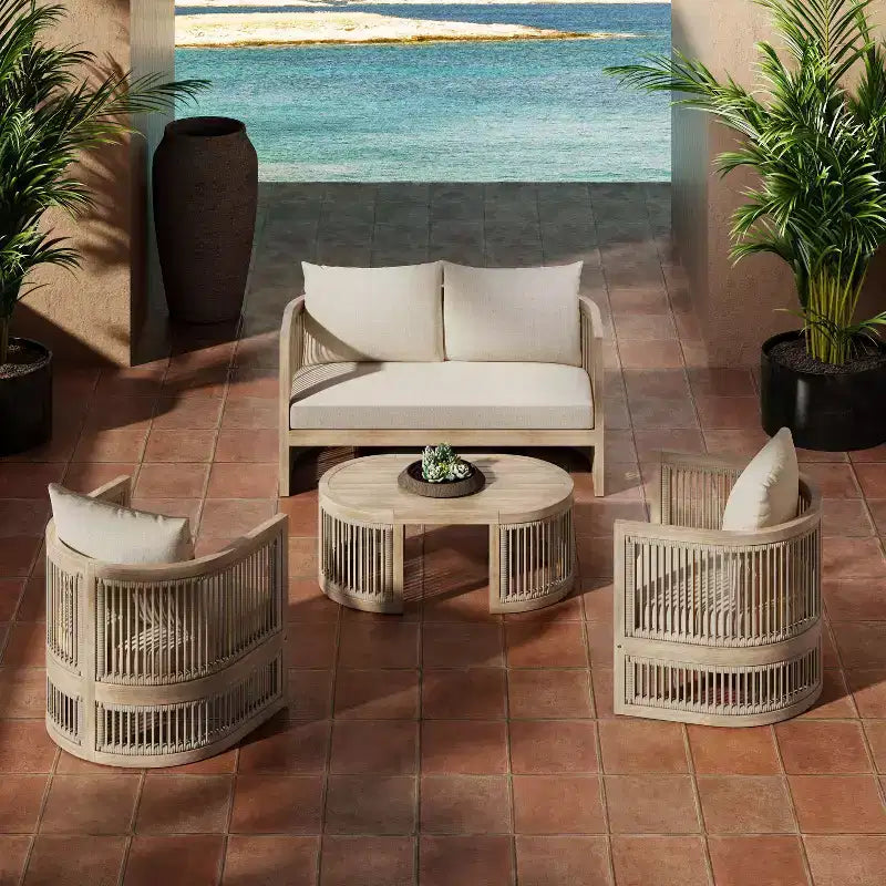 Christopher Knight Home Bonita Ensemble de sièges d'extérieur 4 pièces en corde tressée et bois d'acacia avec coussins