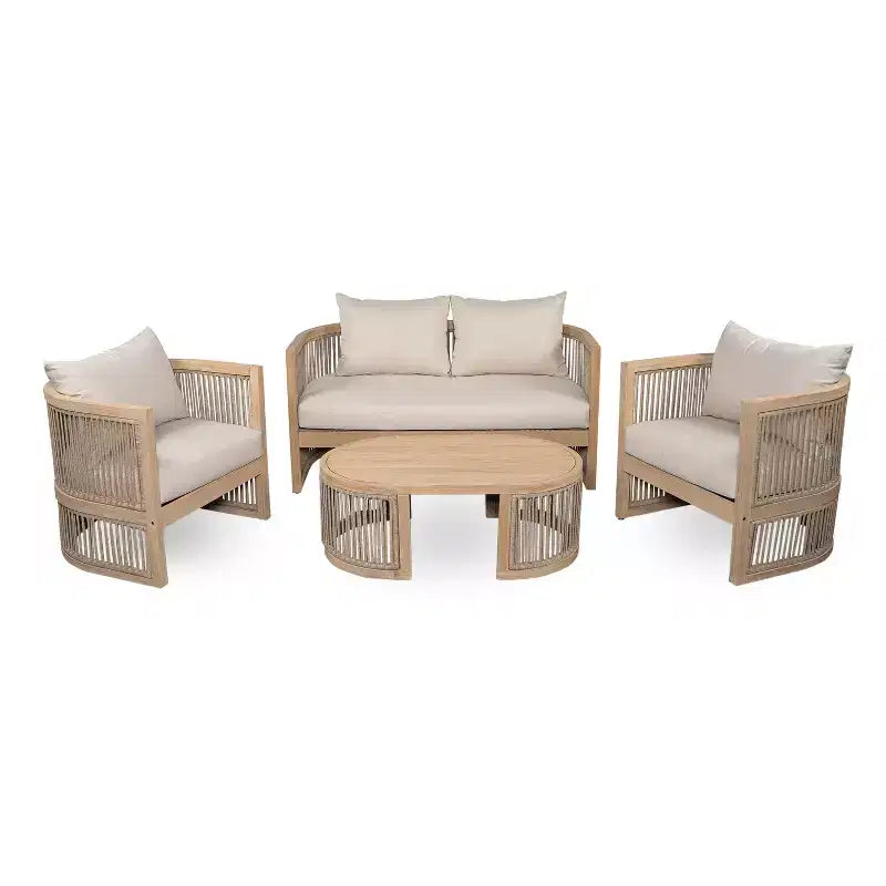 Christopher Knight Home Bonita Ensemble de sièges d'extérieur 4 pièces en corde tressée et bois d'acacia avec coussins