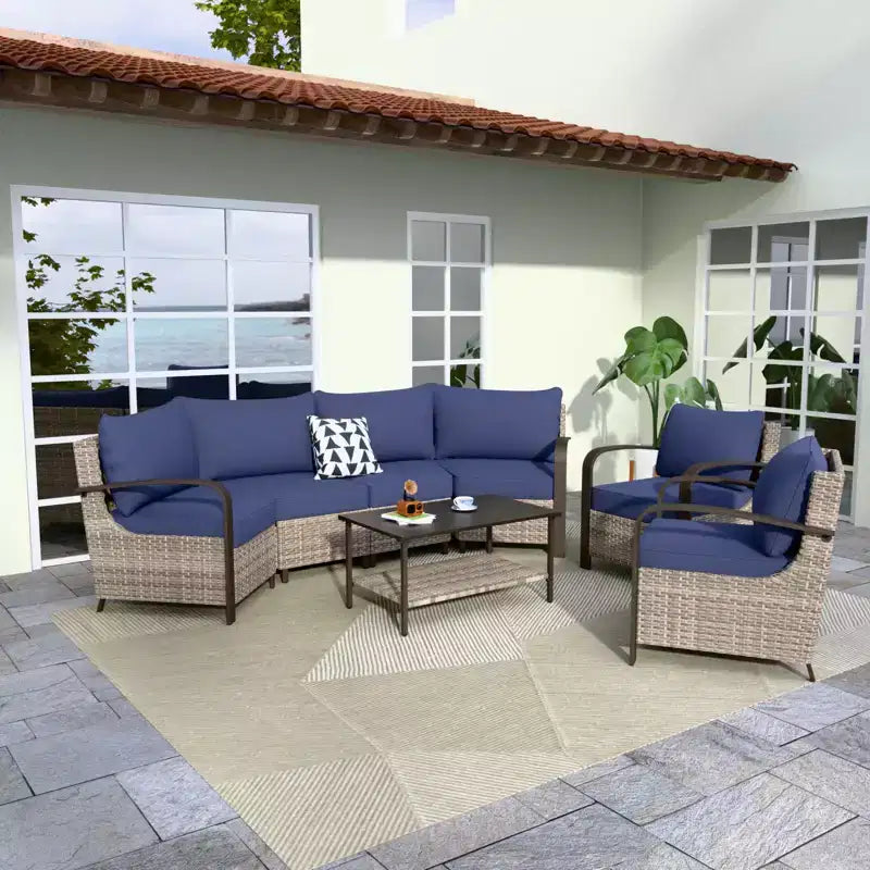 EAGLE PEAK Ensemble de mobilier de patio Coastal Vista, ensemble de conversation de patio en osier incurvé demi-lune avec table basse