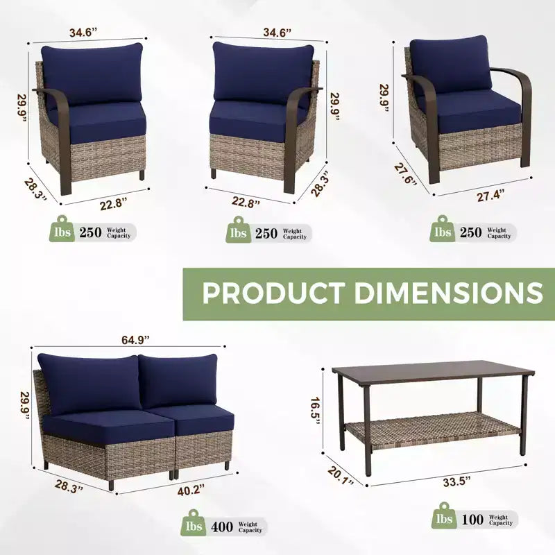 EAGLE PEAK Ensemble de mobilier de patio Coastal Vista, ensemble de conversation de patio en osier incurvé demi-lune avec table basse