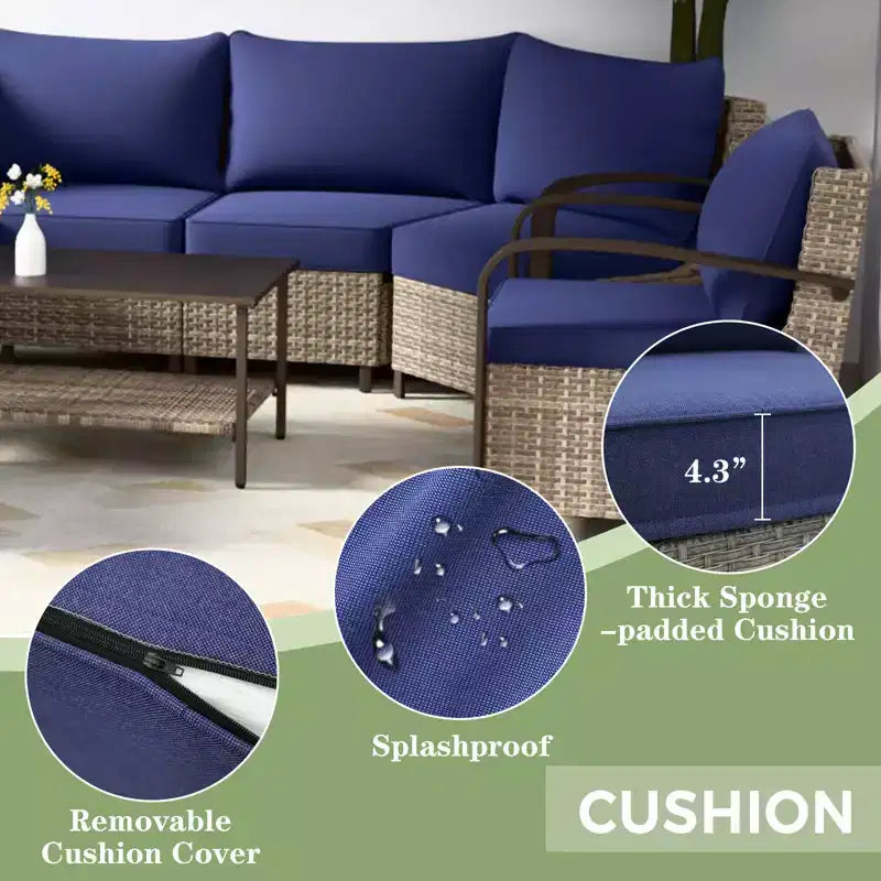 EAGLE PEAK Ensemble de mobilier de patio Coastal Vista, ensemble de conversation de patio en osier incurvé demi-lune avec table basse