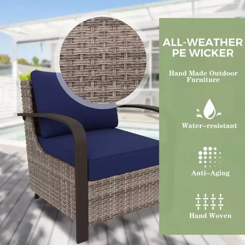 EAGLE PEAK Ensemble de mobilier de patio Coastal Vista, ensemble de conversation de patio en osier incurvé demi-lune avec table basse