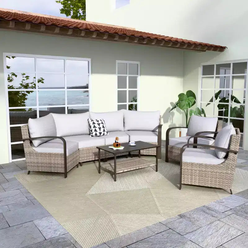 EAGLE PEAK Ensemble de mobilier de patio Coastal Vista, ensemble de conversation de patio en osier incurvé demi-lune avec table basse