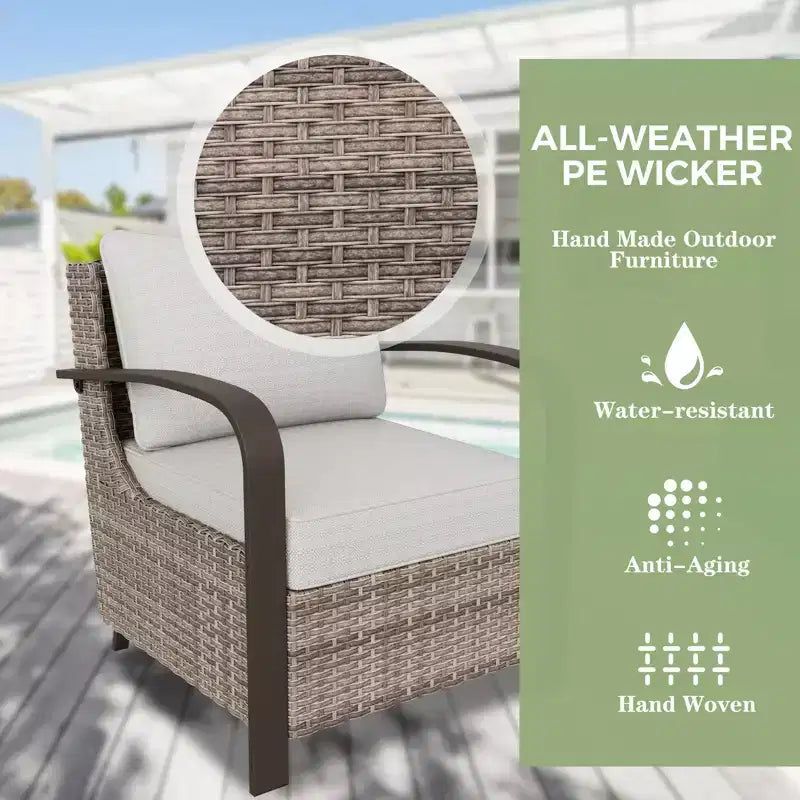 EAGLE PEAK Ensemble de mobilier de patio Coastal Vista, ensemble de conversation de patio en osier incurvé demi-lune avec table basse