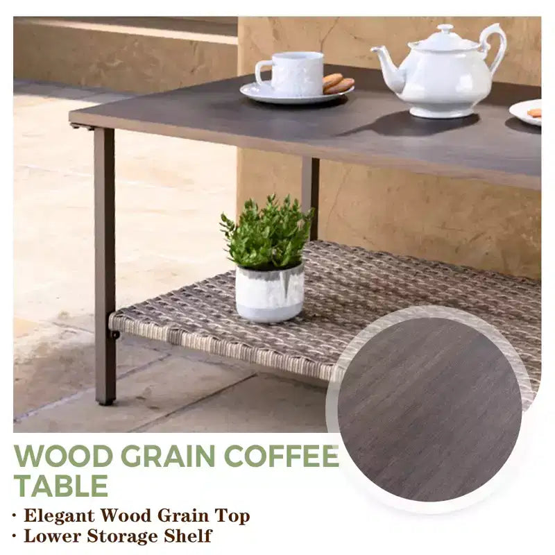 EAGLE PEAK Ensemble de mobilier de patio Coastal Vista, ensemble de conversation de patio en osier incurvé demi-lune avec table basse