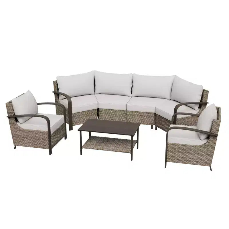 EAGLE PEAK Ensemble de mobilier de patio Coastal Vista, ensemble de conversation de patio en osier incurvé demi-lune avec table basse
