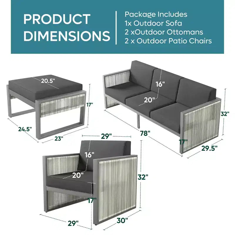 Ensemble de meubles de patio Bestier, 5 pièces, ensemble de conversation en osier pour jardin, ensemble de canapés d'extérieur avec coussin épais de 4,5 po et pouf, jardin
