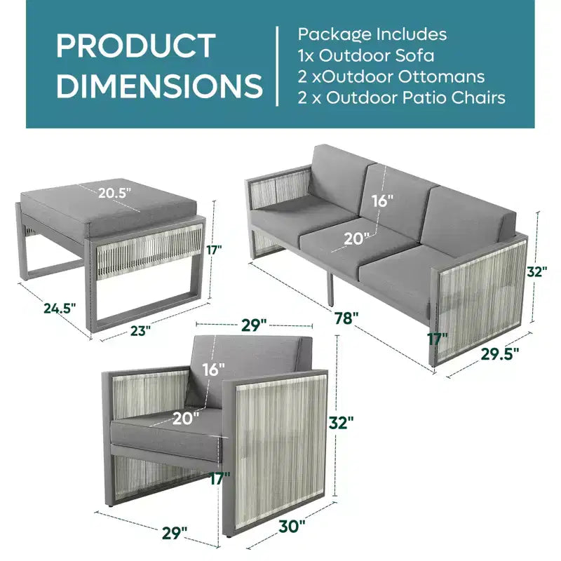 Ensemble de meubles de patio Bestier, 5 pièces, ensemble de conversation en osier pour jardin, ensemble de canapés d'extérieur avec coussin épais de 4,5 po et pouf, jardin