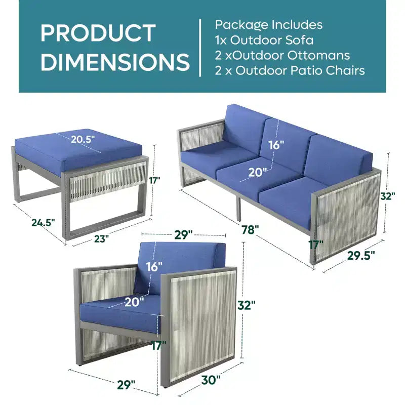 Ensemble de meubles de patio Bestier, 5 pièces, ensemble de conversation en osier pour jardin, ensemble de canapés d'extérieur avec coussin épais de 4,5 po et pouf, jardin