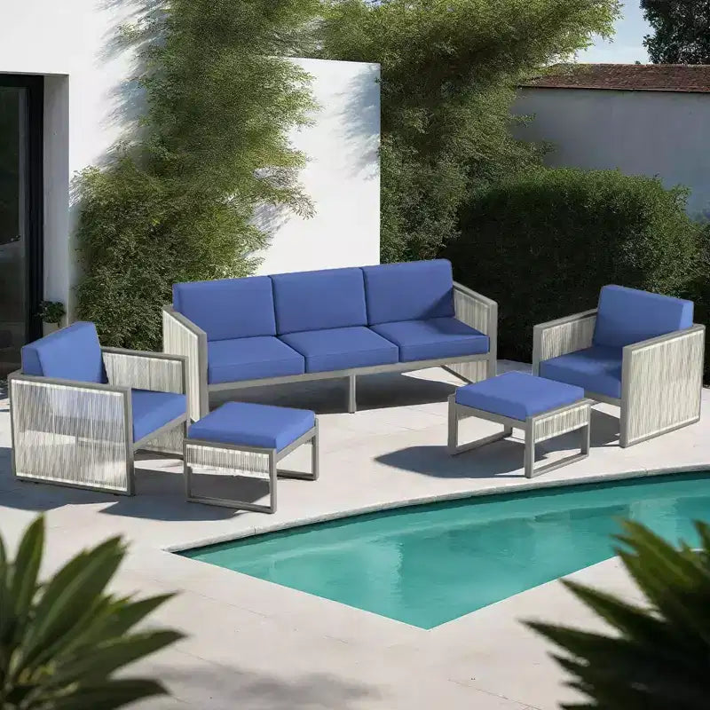 Ensemble de meubles de patio Bestier, 5 pièces, ensemble de conversation en osier pour jardin, ensemble de canapés d'extérieur avec coussin épais de 4,5 po et pouf, jardin
