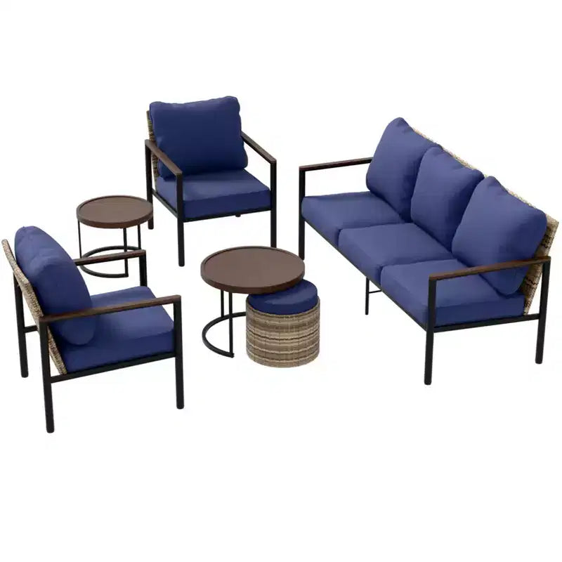 EAGLE PEAK Sunset Dune Ensemble de 6 pièces de mobilier d'extérieur moderne, Salon de jardin en osier aspect bois