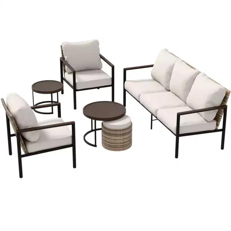 EAGLE PEAK Sunset Dune Ensemble de 6 pièces de mobilier d'extérieur moderne, Salon de jardin en osier aspect bois