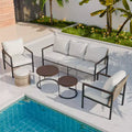 EAGLE PEAK Sunset Dune 6 Piece Collection Modern Outdoor Furniture Set, Patio Wicker Wood Grain Lounge Set