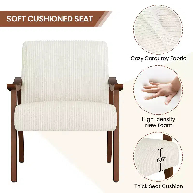 Fauteuil d'appoint Yaheetech en velours côtelé de style scandinave pour salon et chambre à coucher