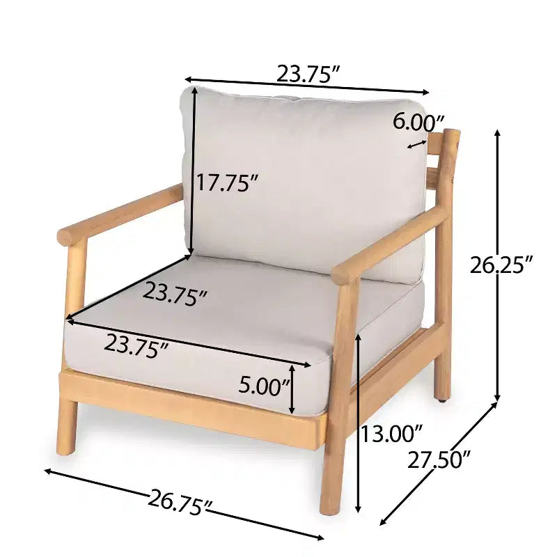 Ensemble de sièges rembourrés d'extérieur en bois d'acacia au design rustique à lattes, 4 pièces, Christopher Knight Home Selina