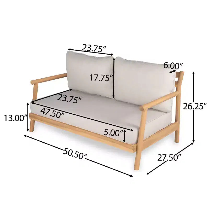 Ensemble de sièges rembourrés d'extérieur en bois d'acacia au design rustique à lattes, 4 pièces, Christopher Knight Home Selina