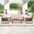 EROMMY 4-Piece Cedar Patio Set With PE Rope & Cushions - All-Weather Outdoor Conversation Group