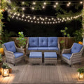 Bestier Patio Furniture Set, Wicker Rattan Sofa Chairs with Thick Cushion and 2 Ottoman, Outdoor Conversation Set for Backyard, Blue