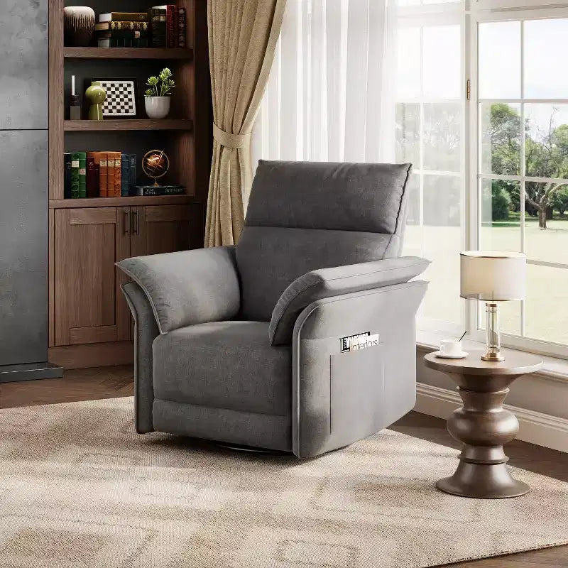 Fauteuil inclinable électrique, fauteuil inclinable, pivotant et coulissant à 270°, fauteuil en cuir PU, poches latérales de rangement et port de chargement USB