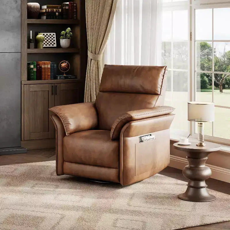 Fauteuil inclinable électrique, fauteuil inclinable, pivotant et coulissant à 270°, fauteuil en cuir PU, poches latérales de rangement et port de chargement USB