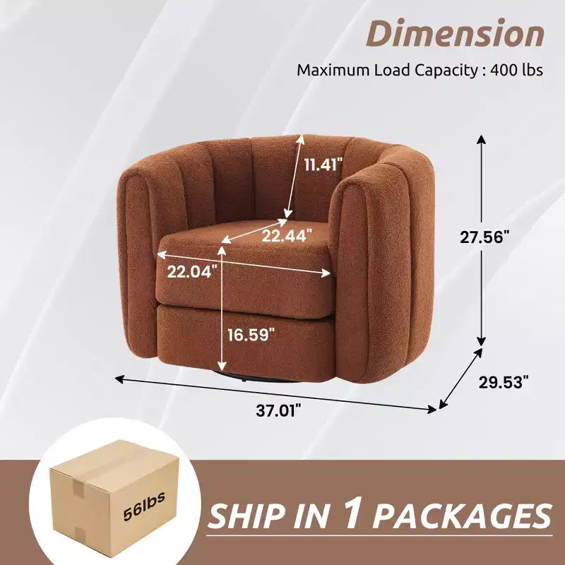 Fauteuil d'appoint pivotant Whisen pour salon, fauteuil confortable avec base latérale en bois, fauteuil d'appoint pivotant luxueux et rembourré